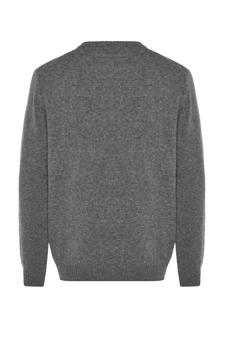 Dark Gray Regular Fit Crew Neck Woolen Limited Edition Basic Knitwear Sweater - 6
