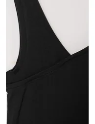 Black V-Neck Soft Drapey Knitted Large Size Undershirt - 5