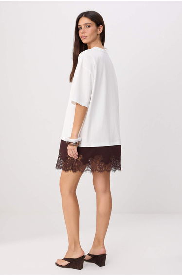 Limited Edition Ecru T-Shirt Dress Low Arm Short Sleeve Tok %100 Cotton Knitted Dress product thumbnail 2