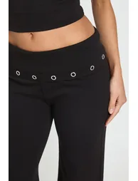 Studded Foldover Flare Trouser - black - 3
