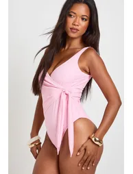 Tummy Control Wrap Detail Swimsuit - pink - 1