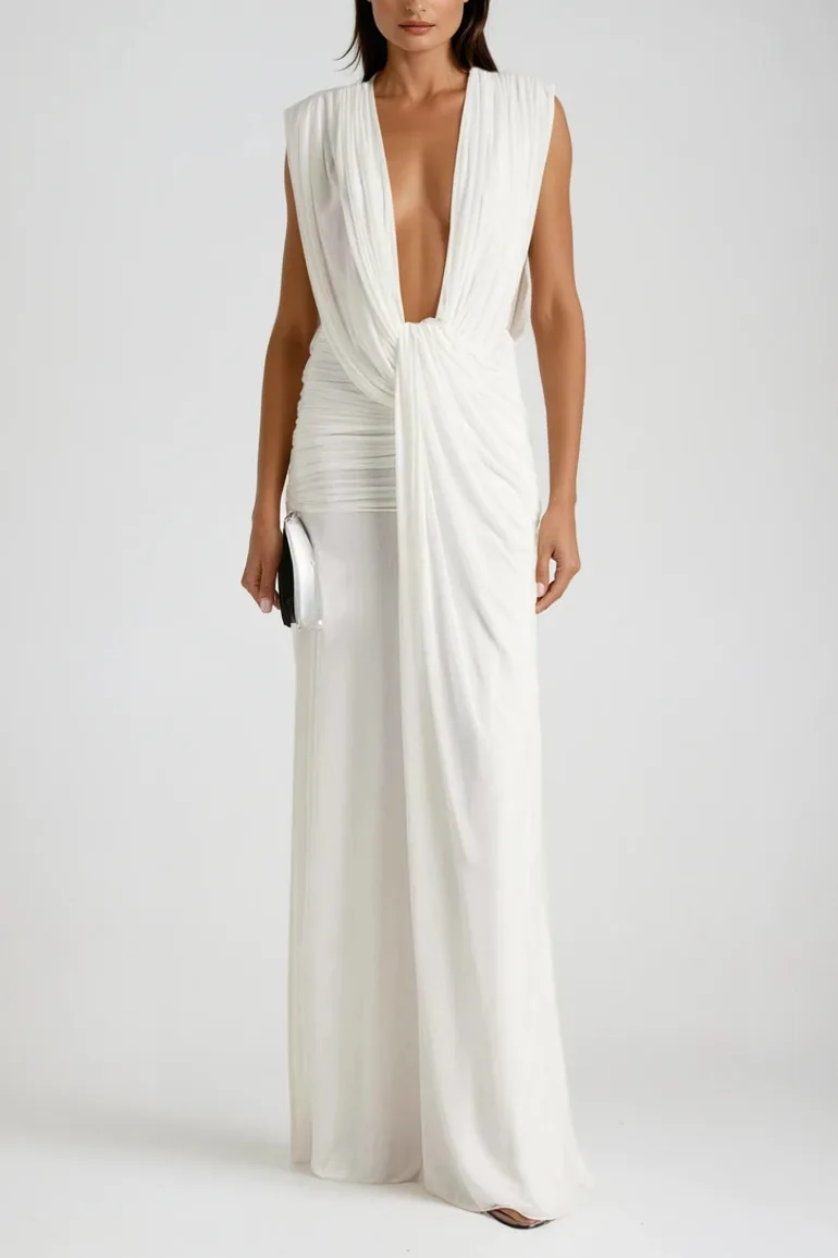 Ceylin Plunge Ruch Asymmetric Maxi Dress - 1