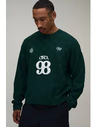 Relaxed Boxy Checkerboard Circa 98 Knitted Jumper - forest