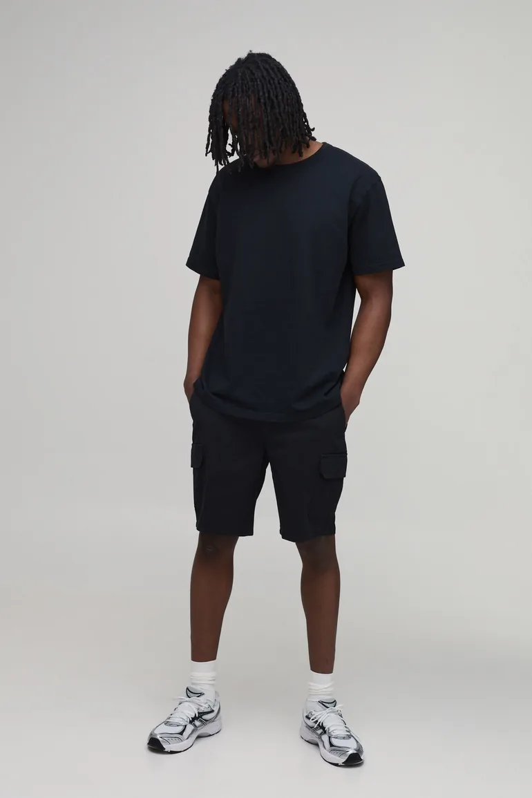 Tall Essential Slim Fit Fixed Waist Chino Shorts - black