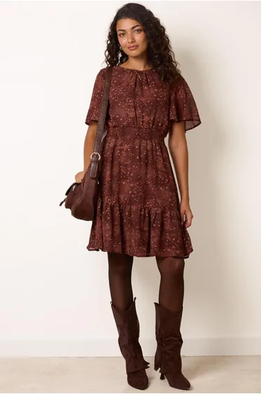 Crew Neck Frill Sleeve Mini Dress