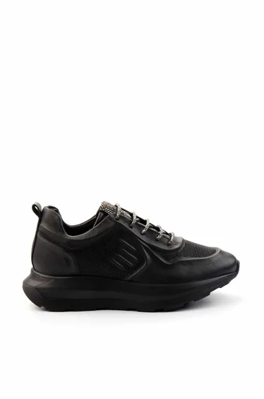 Black Genuine Leather Women's Sneakers
