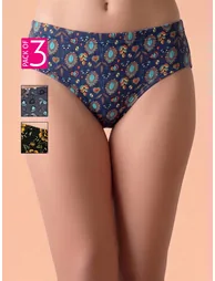 Pack of 3-Mid Waist Printed Hipster Panties with Inner Elastic - 100% Cotton