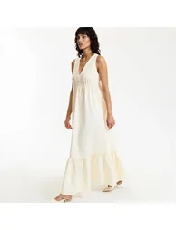 Sleeveless V-Neck Maxi Dress with Ruffles - 2