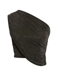 Black Glitter One Shoulder Ruched Drape Long Top - 4
