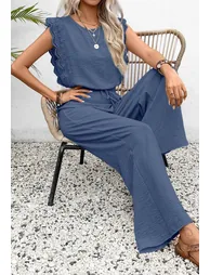 Crochet Sleeveless Top and Drawstring Pants Set in Navy - 4