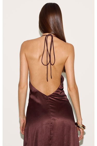 Chocolate Satin Lace Up Back Maxi Slip Dress product thumbnail 4