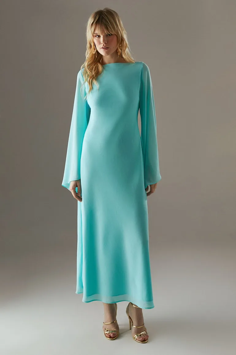 Column Low Back Maxi With Flared Sleeve