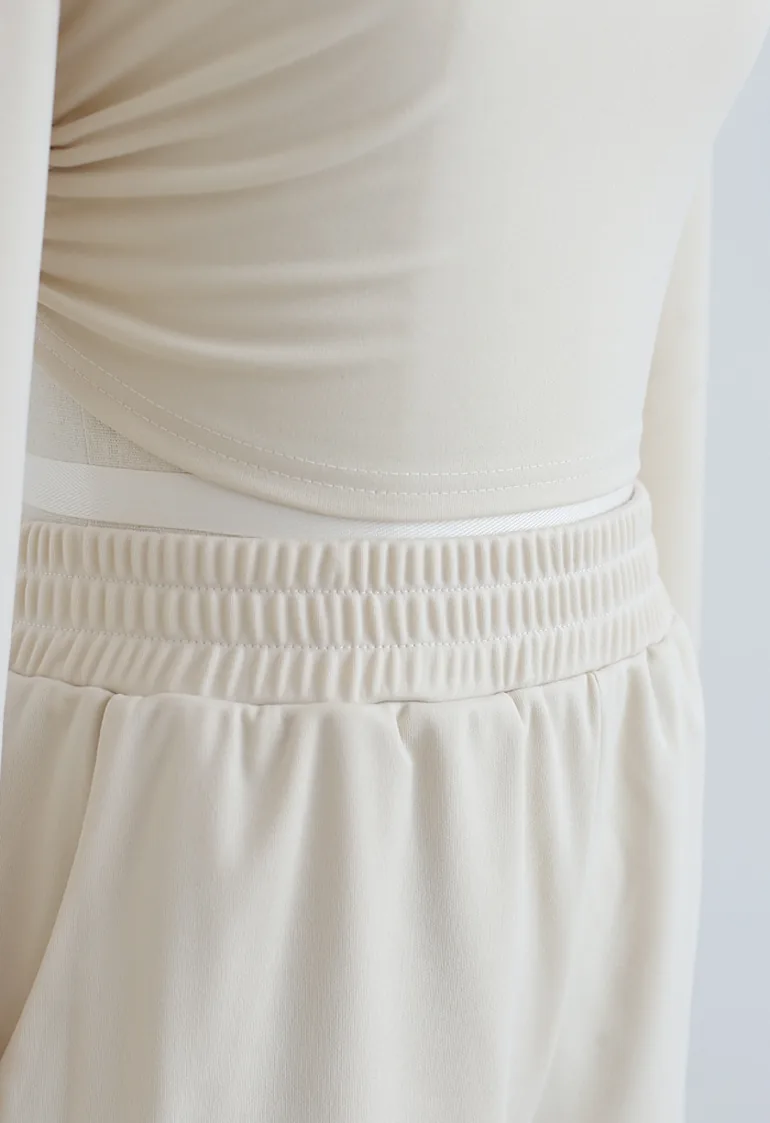 Cutout Tie Back Crop Top and Shorts Set in Light Tan - 2