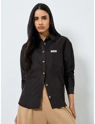 Black Oversized Shirt with Badge Detail - 3