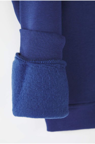 Navy Blue Oversize/Wide Cut Cotton Basic Thick Sweatshirt with Polar Fleece Inside product thumbnail 3