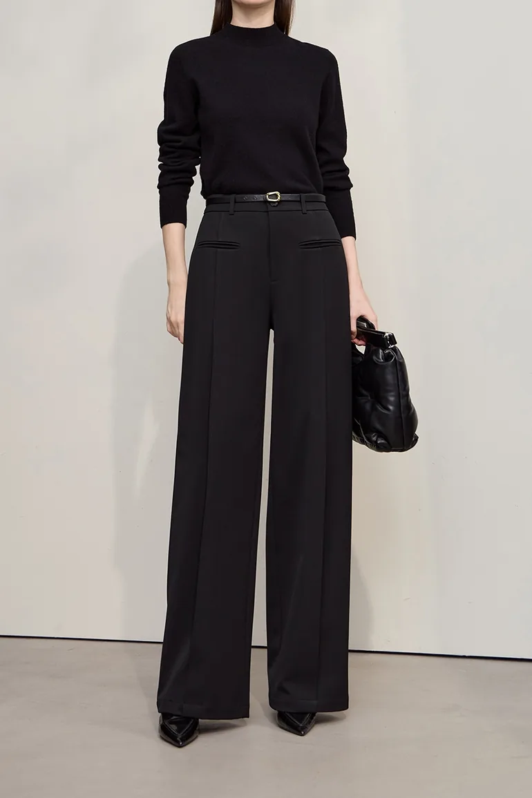 Brushed Wide-leg Casual Trousers