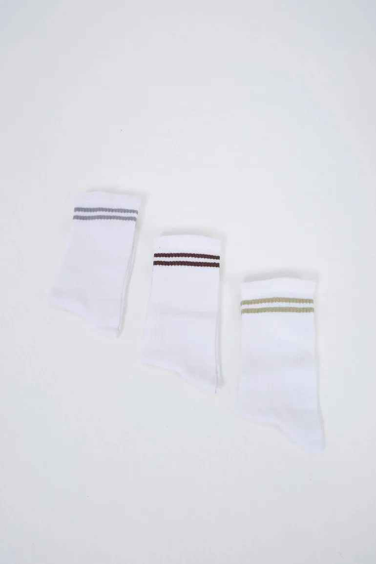 Men's Striped Long 3-Piece Ankle Socks Set - 3