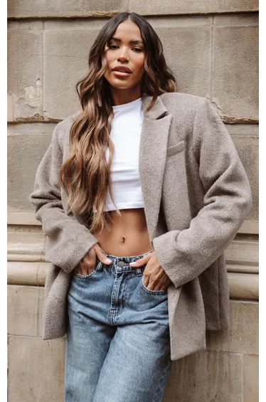 Mink Textured Wool Look Oversized Blazer