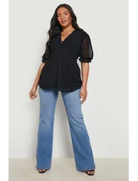 Plus Ruffle Dobby Peplum Top - black - 1