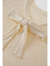 V-Back Bow Tie Waffle Knit Sweater in Cream - 6