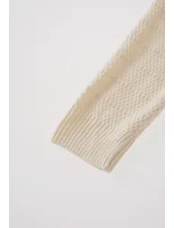 V-Back Bow Tie Waffle Knit Sweater in Cream - 7