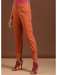 Women Orange Tapered Fit Solid Pants - 3