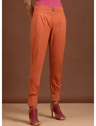 Women Orange Tapered Fit Solid Pants - 2