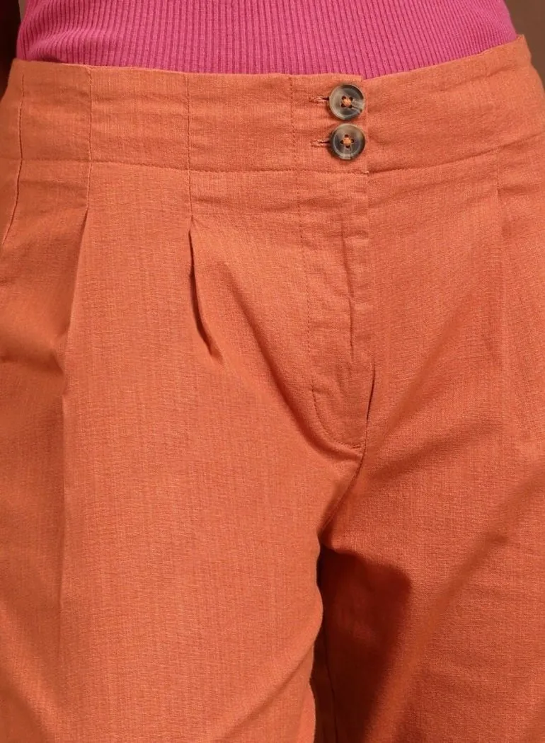 Women Orange Tapered Fit Solid Pants - 5