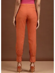 Women Orange Tapered Fit Solid Pants - 4