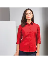 Premier 3/4 Sleeve Poplin Blouse / Plain Work Shirt - Red - 1