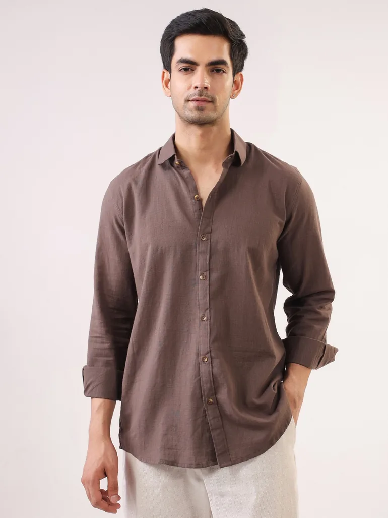 Men Solid Relaxed Fit Cotton Shirt - 1