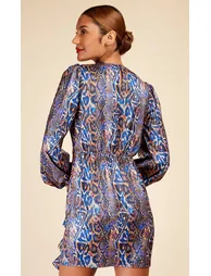 Snake Satin Draped Frill Mini Dress - 2