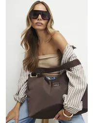 Brown Nylon Slouch Shopper Bag - 1