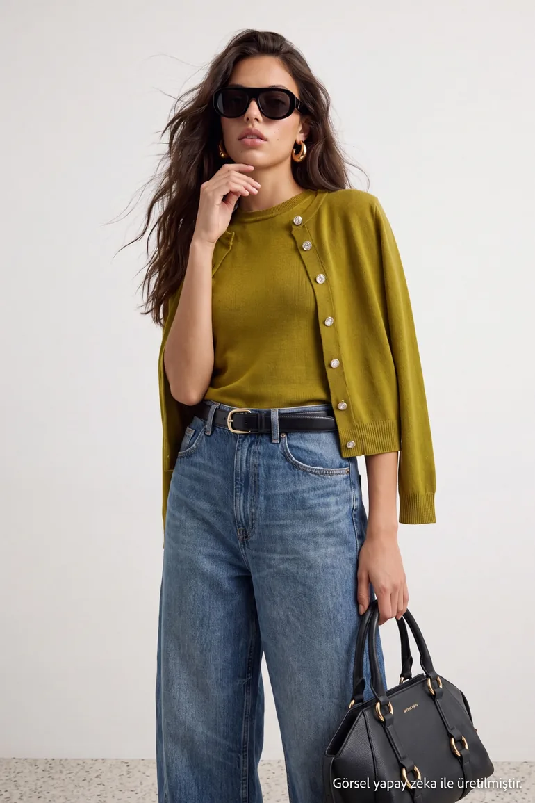 Oil Green Basic Cardigan-Blouse Knitwear Cardigan - 1