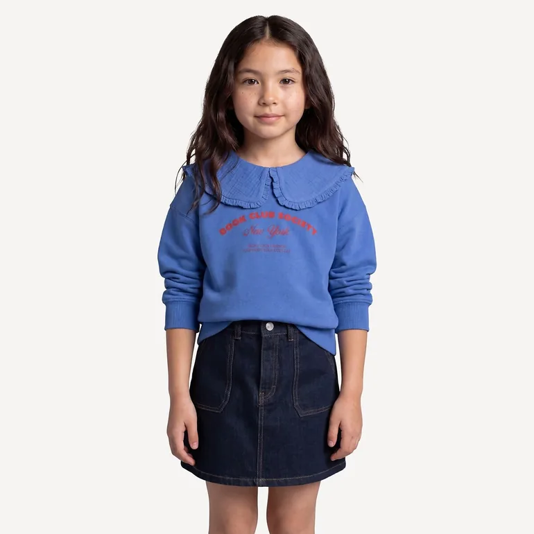 Fleece Slogan Sweatshirt with Peter Pan Collar - 4