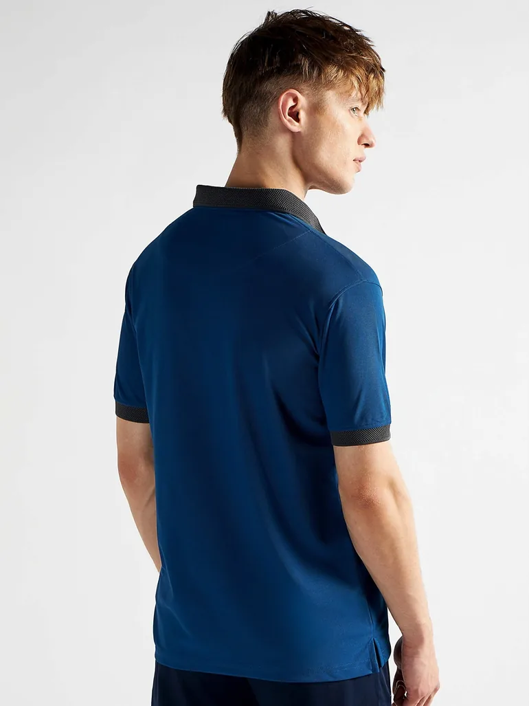 Men Blue Jacquard Collar Knitted Polo - 4