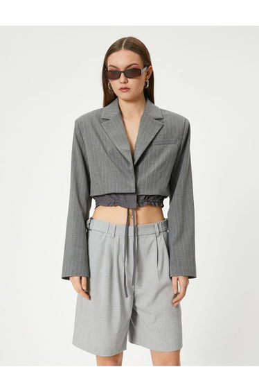 Crop Blazer Jacket with Waist Detail Tie-up Double Breasted Reverse Collar product thumbnail 3