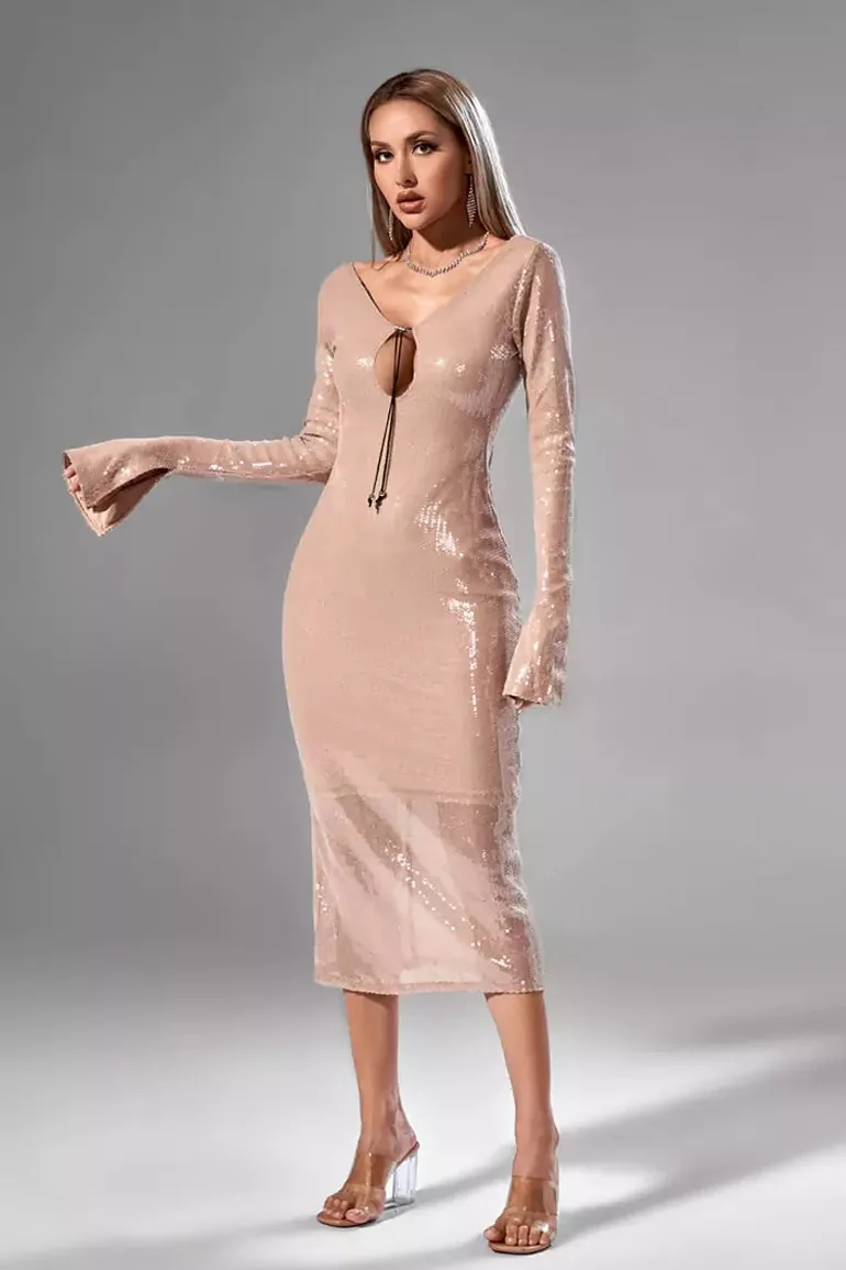 Lilly Apricot Sequin Maxi Dress - 3