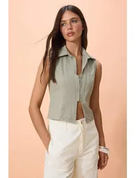 Light Khaki Shirt Collar Slim Fit Shirt