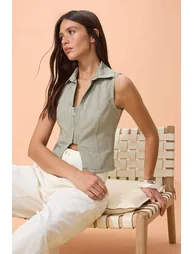 Light Khaki Shirt Collar Slim Fit Shirt - 1