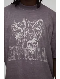 Washed Chocolate Oversized Boxy Extended Neck Dog Graphic T-Shirt - washed chocolate - 2