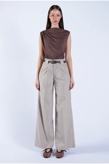 Women's Brown High Neck Shoulder Draped Transparent Blouse