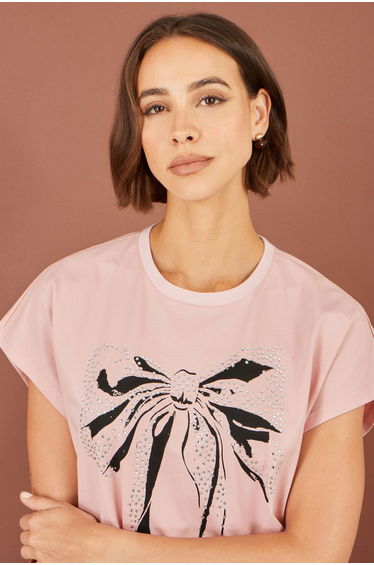Yumi Pink Bow T-Shirt With Lace product thumbnail 3