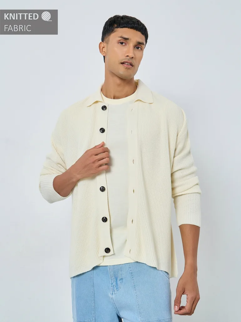 Off White Ribbed Cardigan