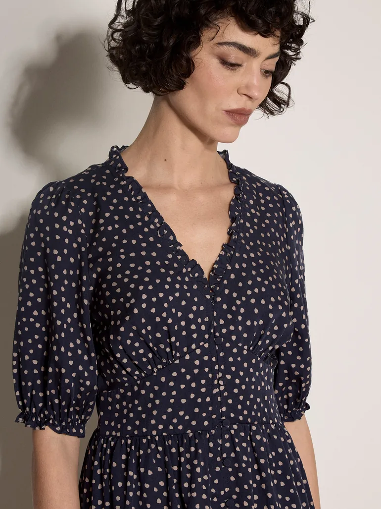 Polka Dot Ruffle Midi Dress - 1