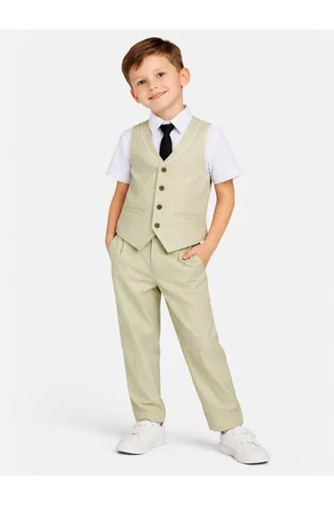 Boys 4-Piece Waistcoat, Shirt, Trousers and Neck Tie Set