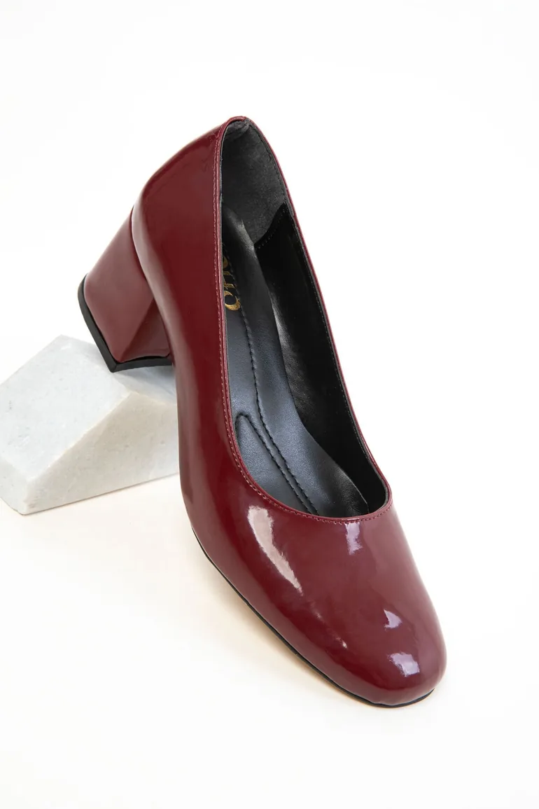 Burgundy Patent Leather Women's Classic High Heel Shoes - 1