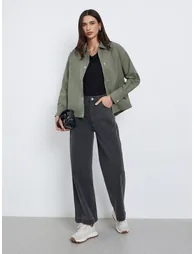 Green Regular Fit Button-Zip Jacket - 1