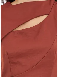 Solid Asymmetric Neckline A-Line Midi Dress - 3