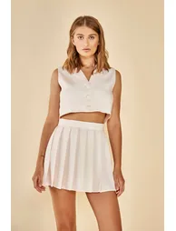 White Pleated A-Line Mini Skirt